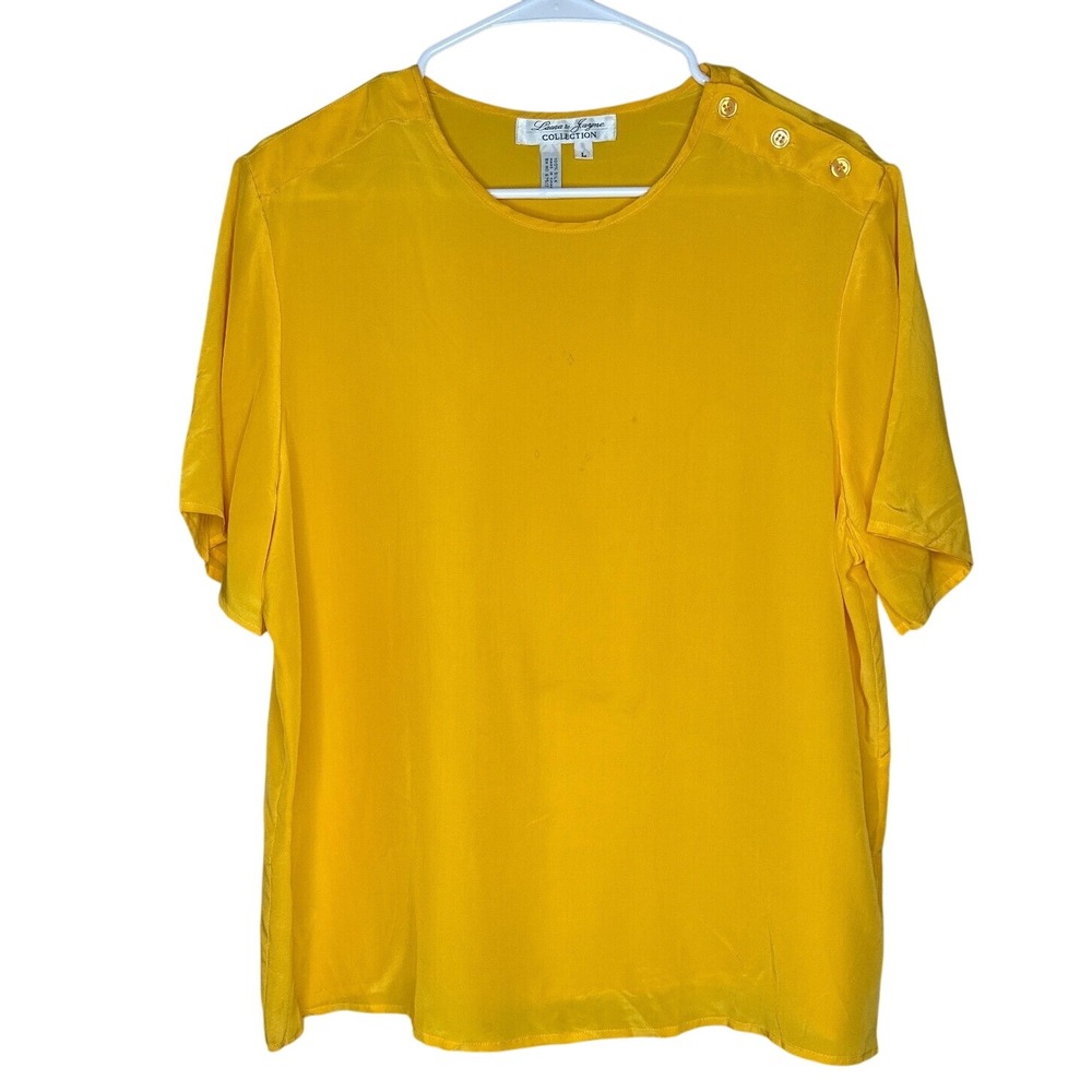 Laura & Jayne Collection Yellow 100% Silk Button Shoulder Blouse Women's Large